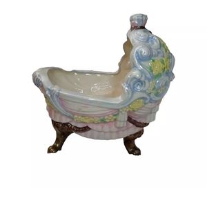 Vintage Large Sittre Ceramic  Baby Bassinet Crib Cradle Planter